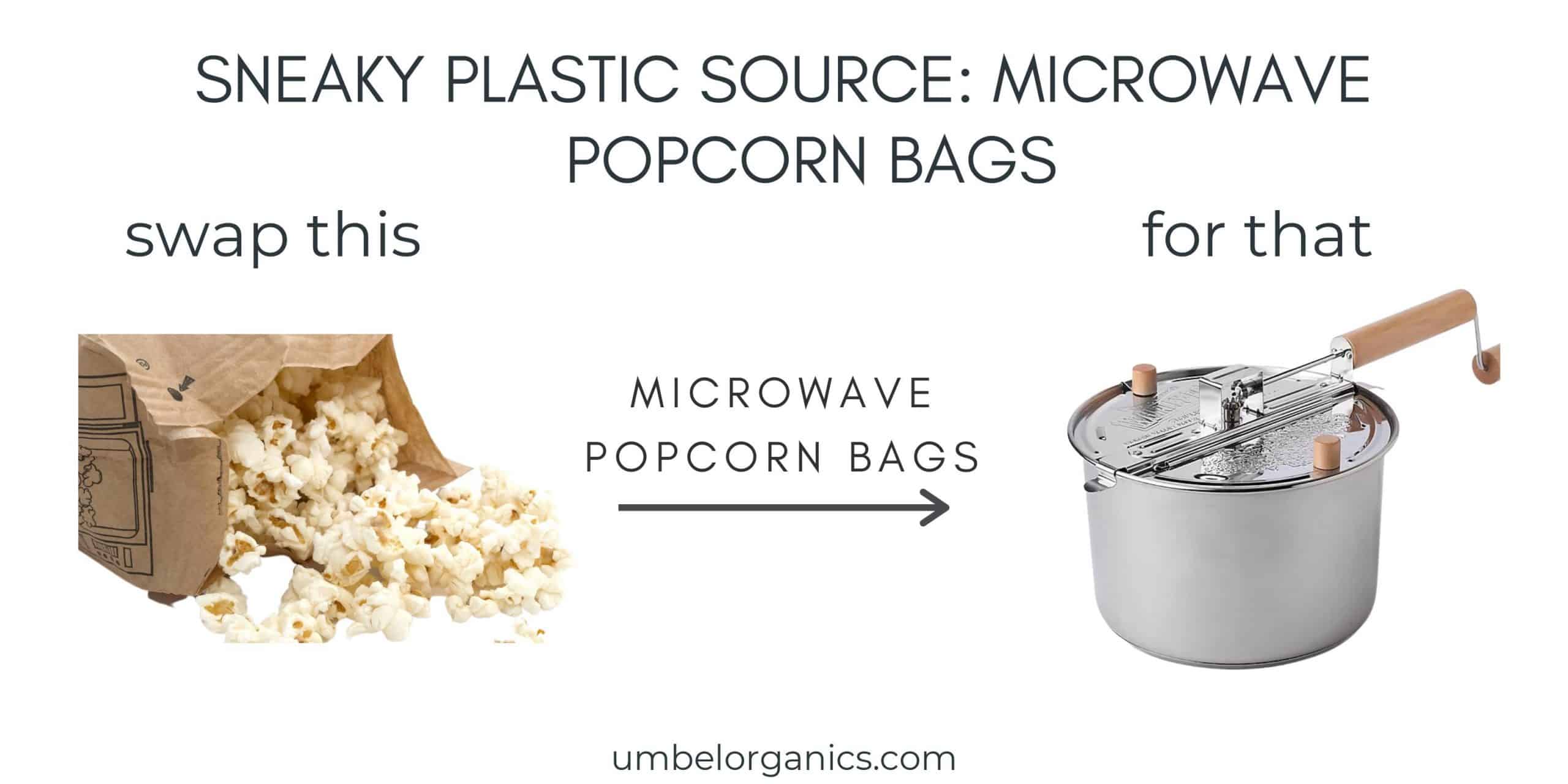 Microwave popcorn in a bag and stovetop stainless steel popcorn poper