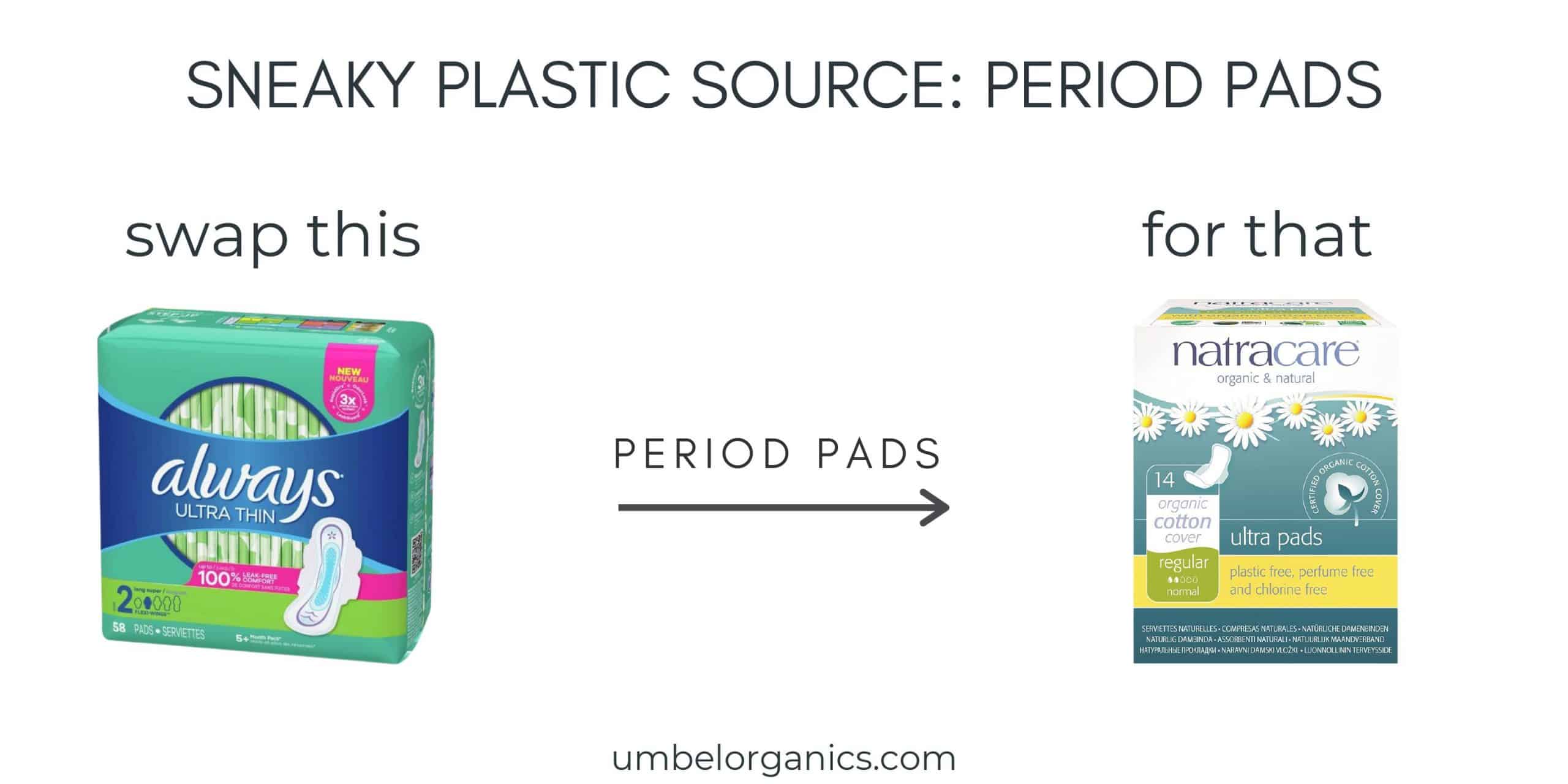 Conventional period pads and organic cotton period pads