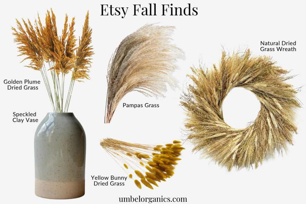 Natural dried grass wreath, fried grasses and vase from Etsy