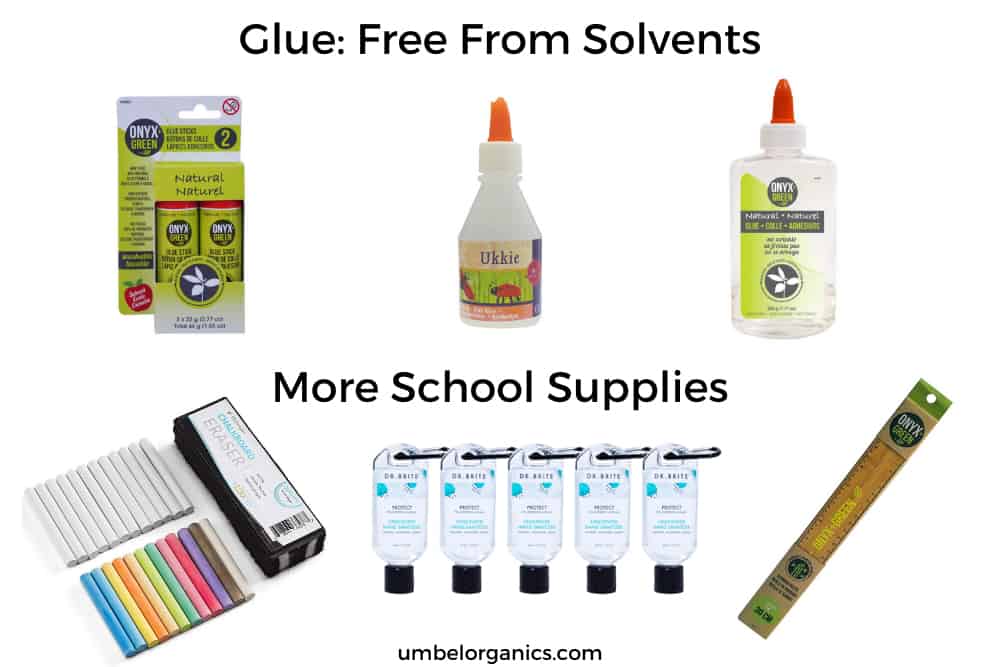 school glue, chalk, hand sanitizer