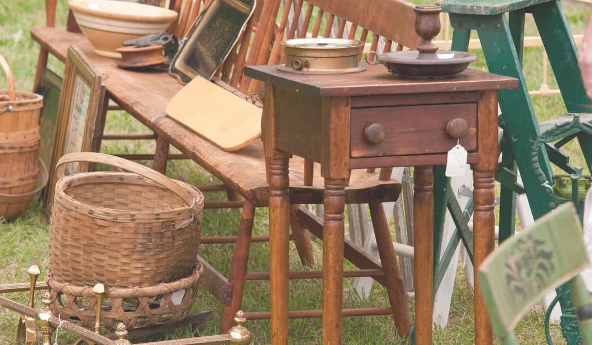 wooden furniture at yard sale