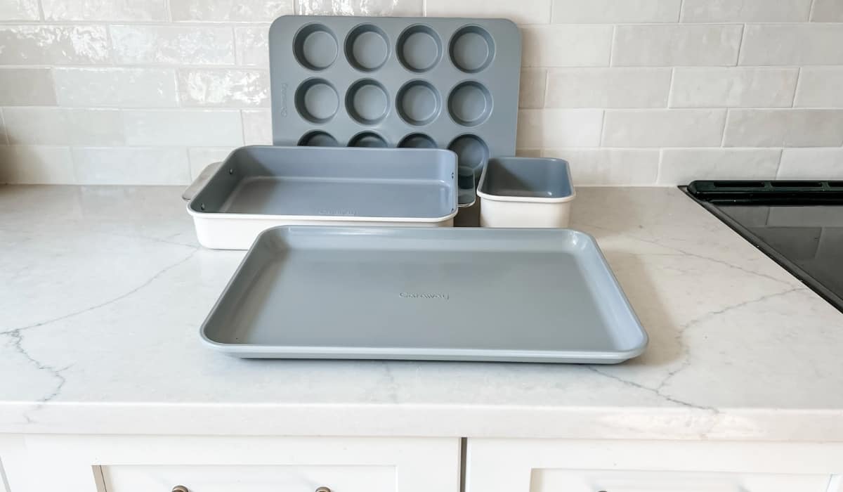Caraway bakeware on counter in kitchen