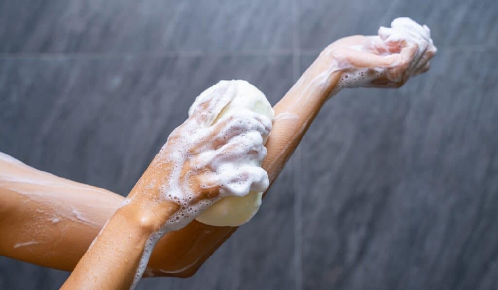 soaping up in the shower